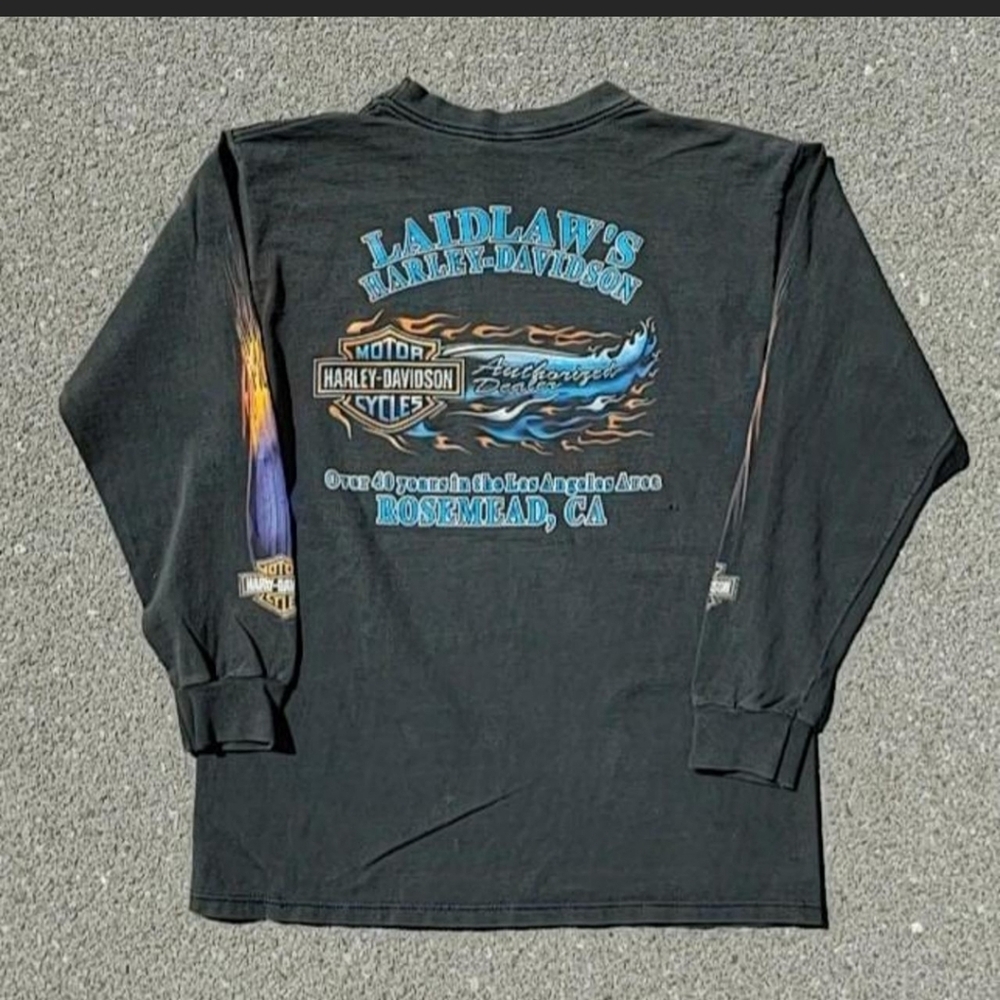 Vtg 2000 Harley Davidson Eagle Graphic Long Sleeve T-Shirt Medium Thrashed Y2K - Picture 2 of 8